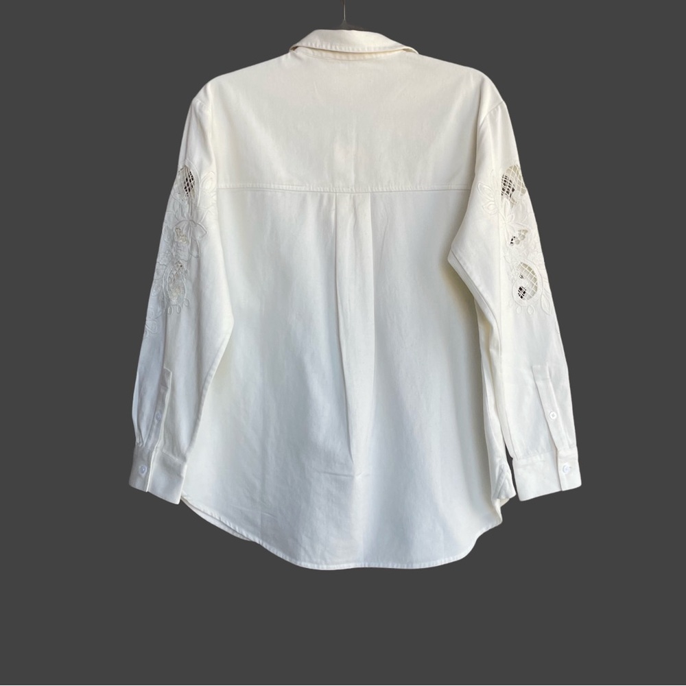 SEZANE NWT Ecru Floral Embroidered Cut Out Oversized Button Down Naora Shirt - Picture 11 of 17